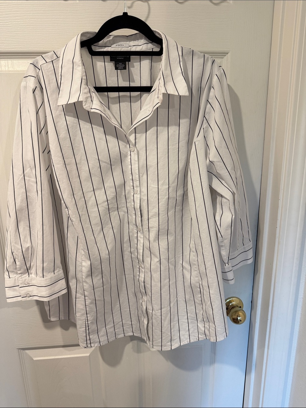 Liz Claiborne White Button-Up Blouse with Black Pinstripes